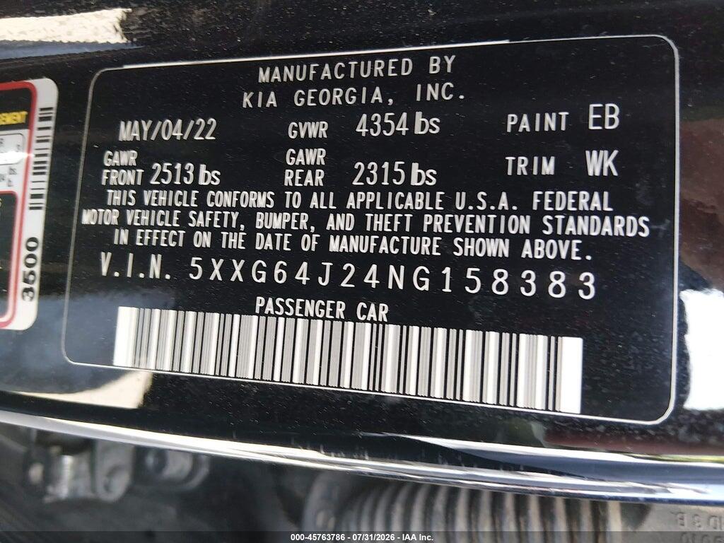 5XXG64J24NG158383 2022 KIA K5 photo no. 9