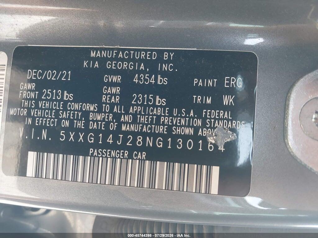 5XXG14J28NG130164 2022 KIA K5 photo no. 9