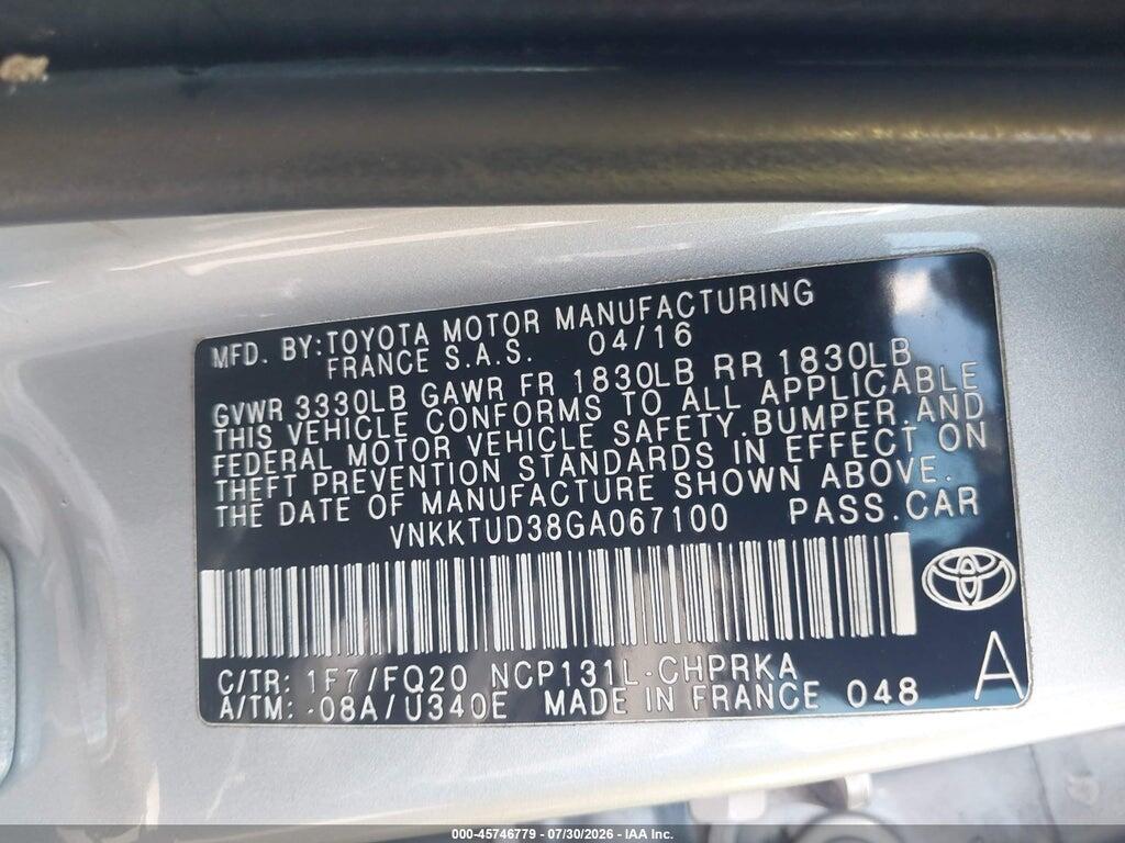 VNKKTUD38GA067100 2016 TOYOTA YARIS photo no. 9