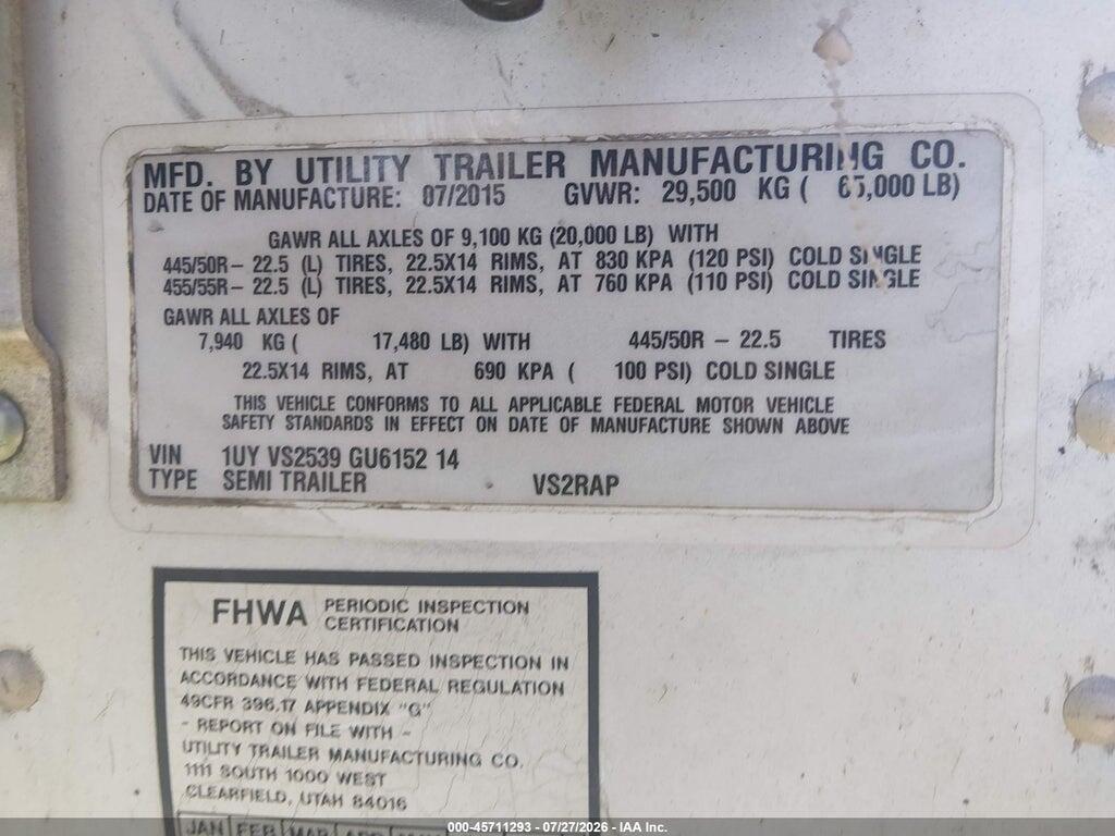 1UYVS2539GU615214 2016 UTILITY TRAILER MFG UNKNOWN photo no. 9