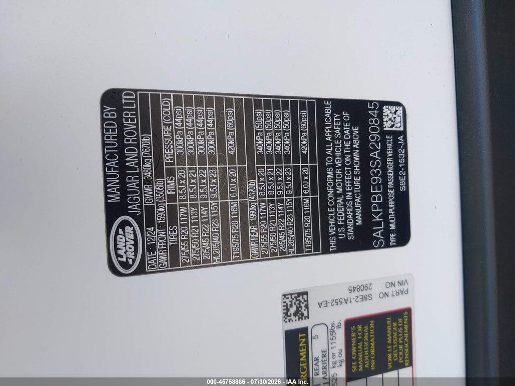 SALKPBE93SA290845 2025 LAND ROVER RANGE ROVER photo no. 9