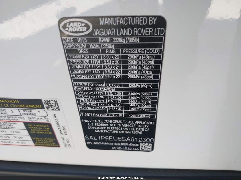 SAL1P9EU5SA612300 2025 LAND ROVER RANGE ROVER SPORT photo no. 9