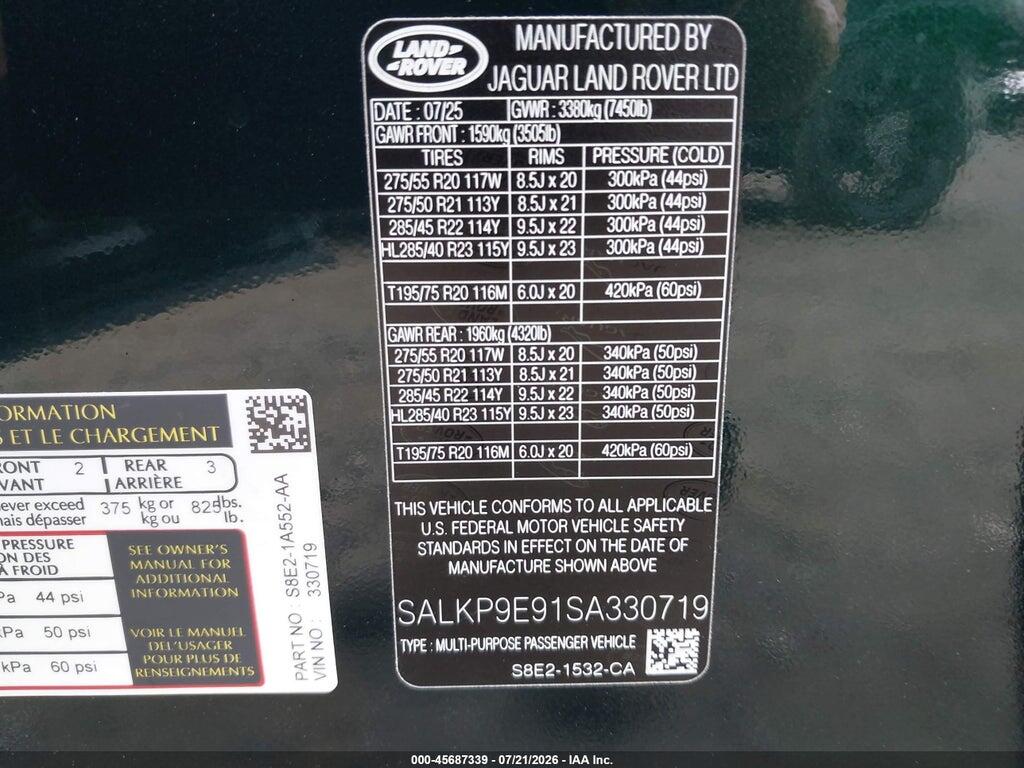 SALKP9E91SA330719 2025 LAND ROVER RANGE ROVER photo no. 9