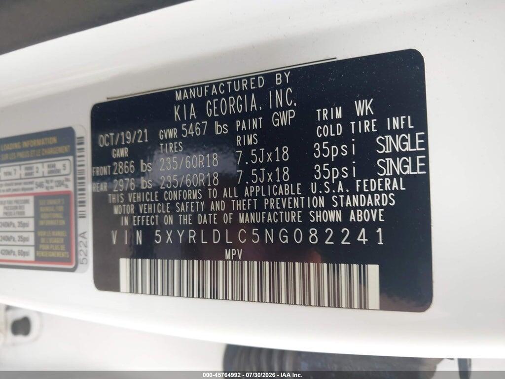 5XYRLDLC5NG082241 2022 KIA SORENTO photo no. 9