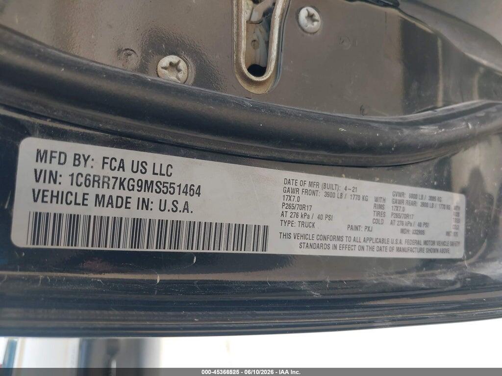 1C6RR7KG9MS551464 2021 RAM 1500 CLASSIC photo no. 9