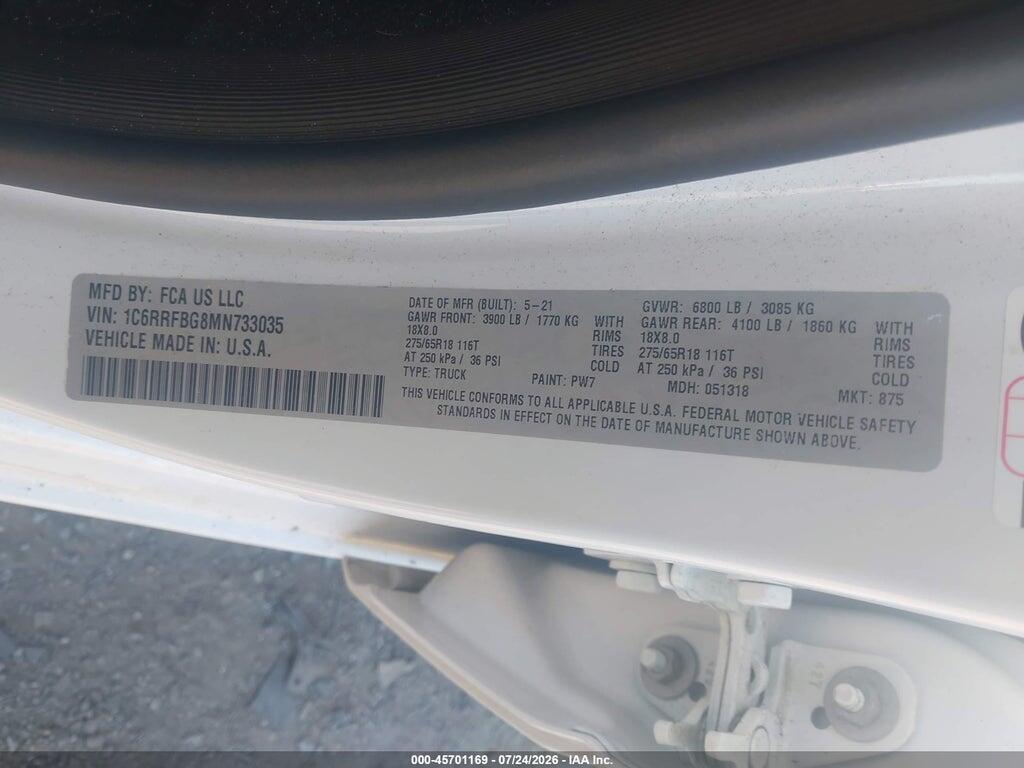 1C6RRFBG8MN733035 2021 RAM 1500 photo no. 9