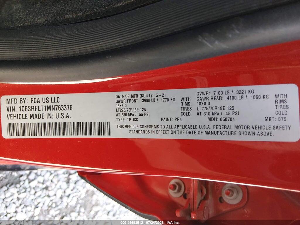 1C6SRFLT1MN763376 2021 RAM 1500 photo no. 9
