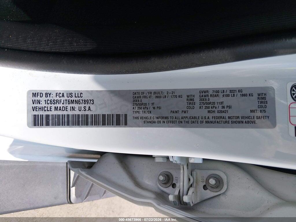 1C6SRFJT6MN678973 2021 RAM 1500 photo no. 9