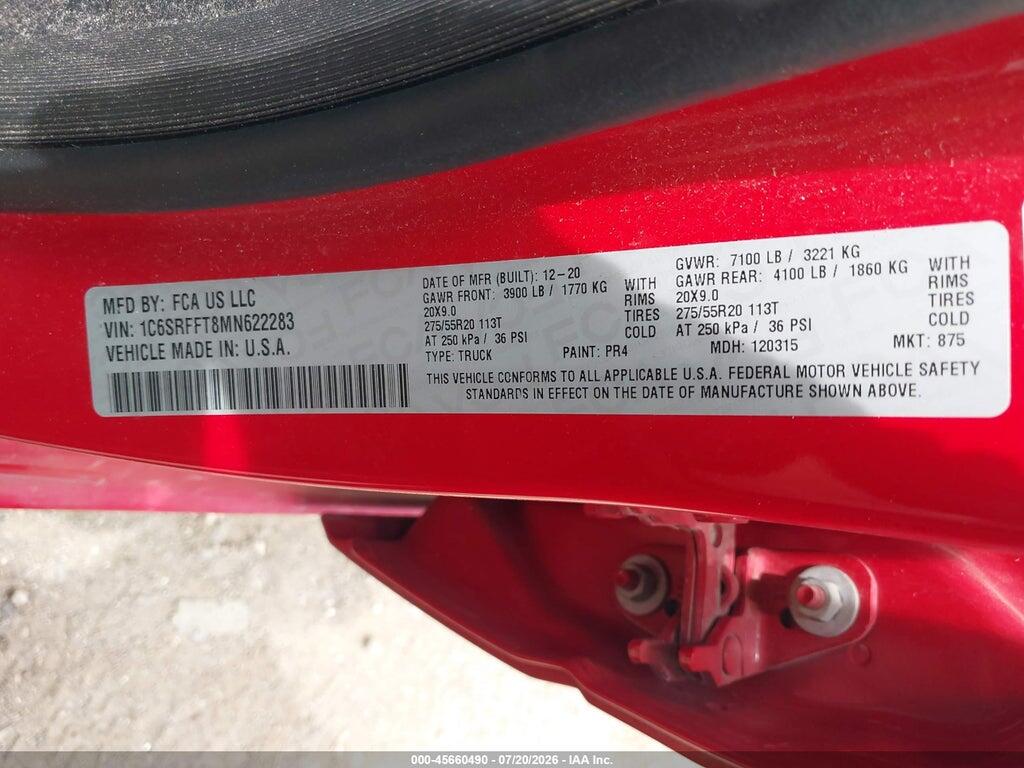 1C6SRFFT8MN622283 2021 RAM 1500 photo no. 9