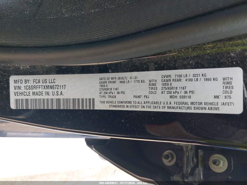 1C6SRFFTXMN672117 2021 RAM 1500 photo no. 9