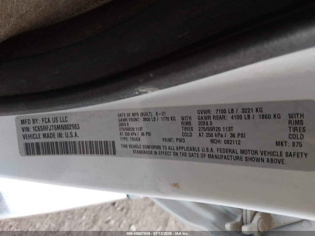 1C6SRFJT6MN802983 2021 RAM 1500 photo no. 9