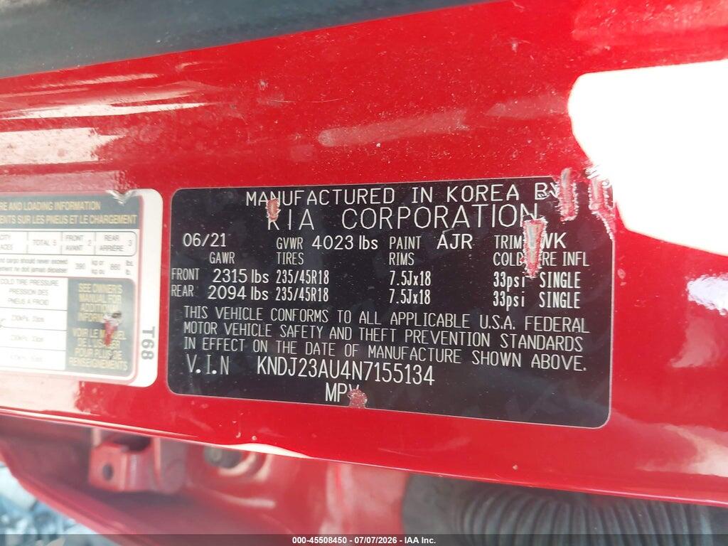 KNDJ23AU4N7155134 2022 KIA SOUL photo no. 9