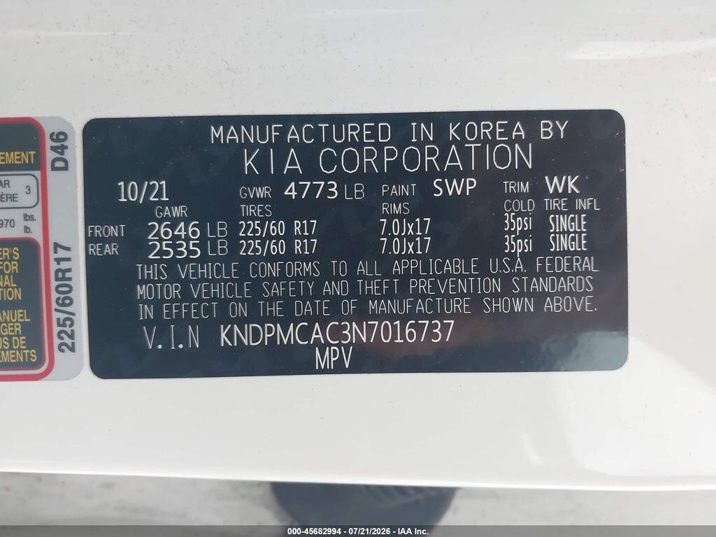 KNDPMCAC3N7016737 2022 KIA SPORTAGE photo no. 9