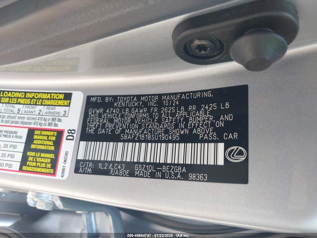 58AFZ1B18SU190495 2025 LEXUS ES 350 photo no. 9