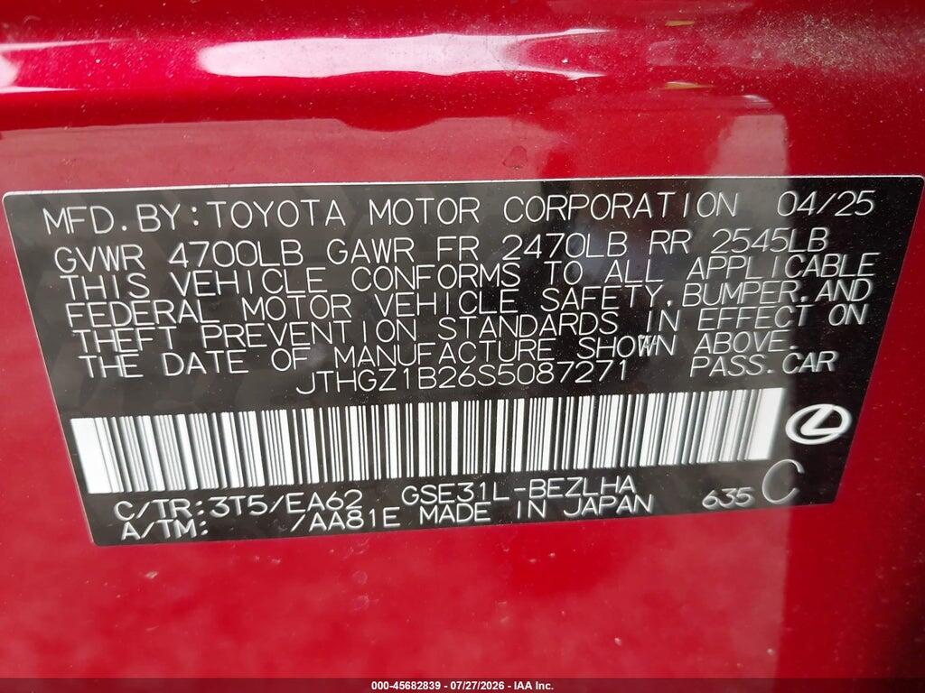 JTHGZ1B26S5087271 2025 LEXUS IS 350 photo no. 9