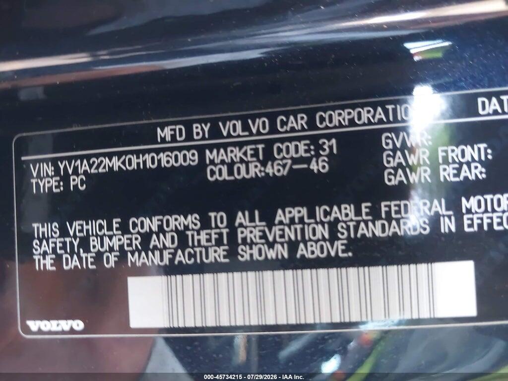 YV1A22MK0H1016009 2017 VOLVO S90 photo no. 9