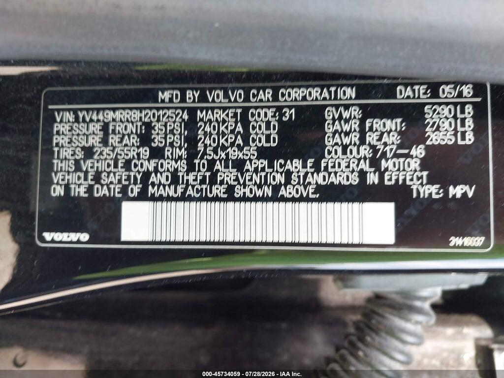 YV449MRR8H2012524 2017 VOLVO XC60 photo no. 9