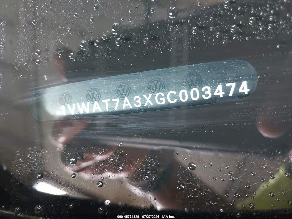 1VWAT7A3XGC003474 2016 VOLKSWAGEN PASSAT photo no. 9