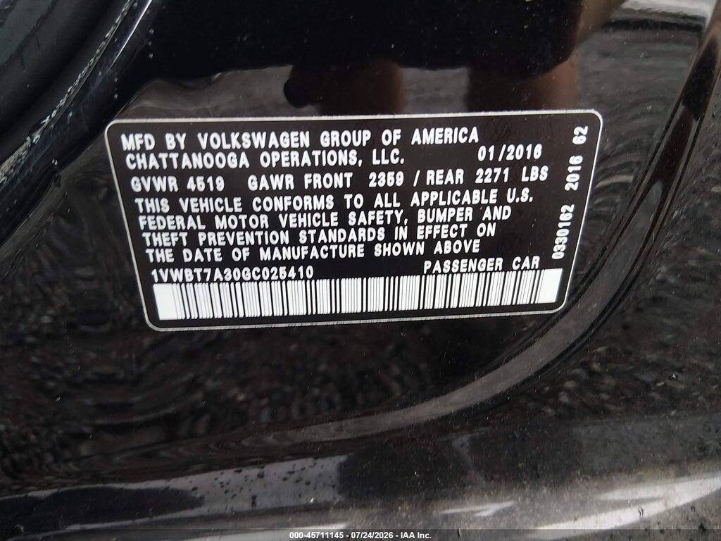 1VWBT7A30GC025410 2016 VOLKSWAGEN PASSAT photo no. 9
