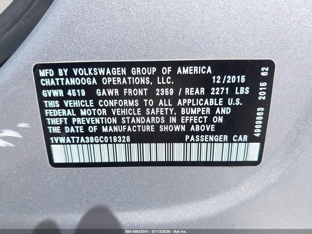 1VWAT7A38GC018328 2016 VOLKSWAGEN PASSAT photo no. 9