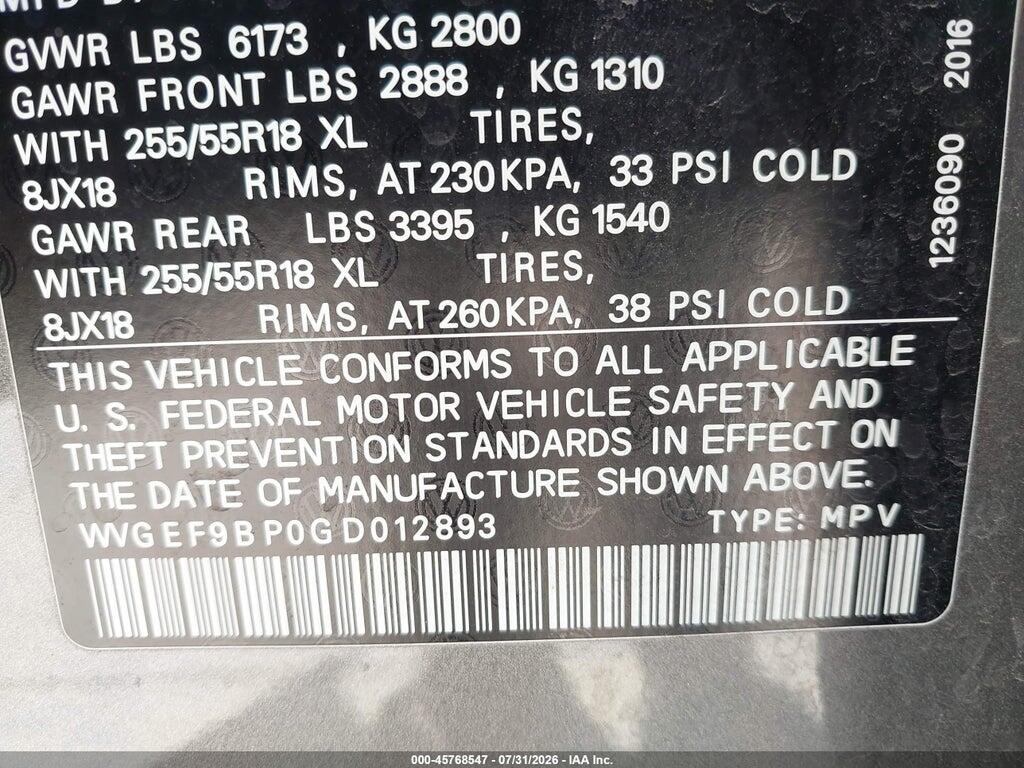 WVGEF9BP0GD012893 2016 VOLKSWAGEN TOUAREG photo no. 9