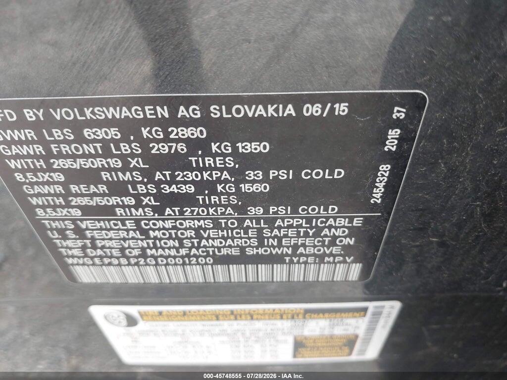 WVGEP9BP2GD001200 2016 VOLKSWAGEN TOUAREG photo no. 9