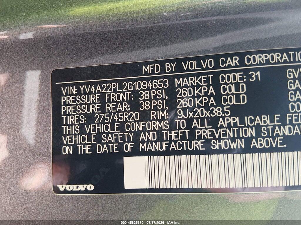 YV4A22PL2G1094653 2016 VOLVO XC90 photo no. 9