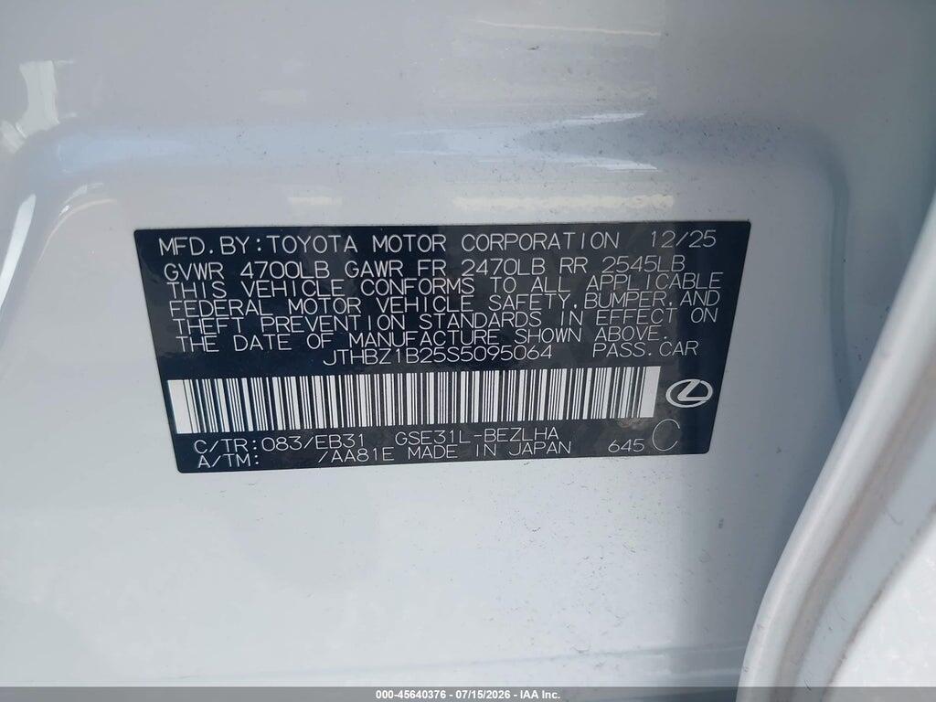 JTHBZ1B25S5095064 2025 LEXUS IS 350 photo no. 9