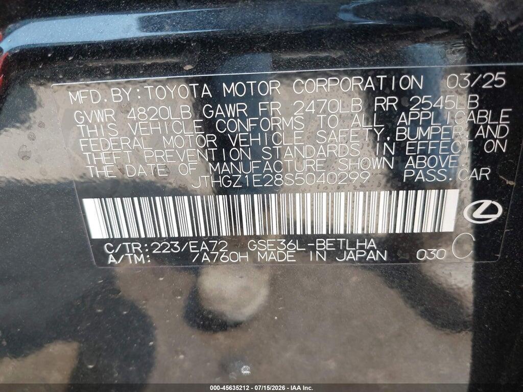 JTHGZ1E28S5040299 2025 LEXUS IS 350 photo no. 9