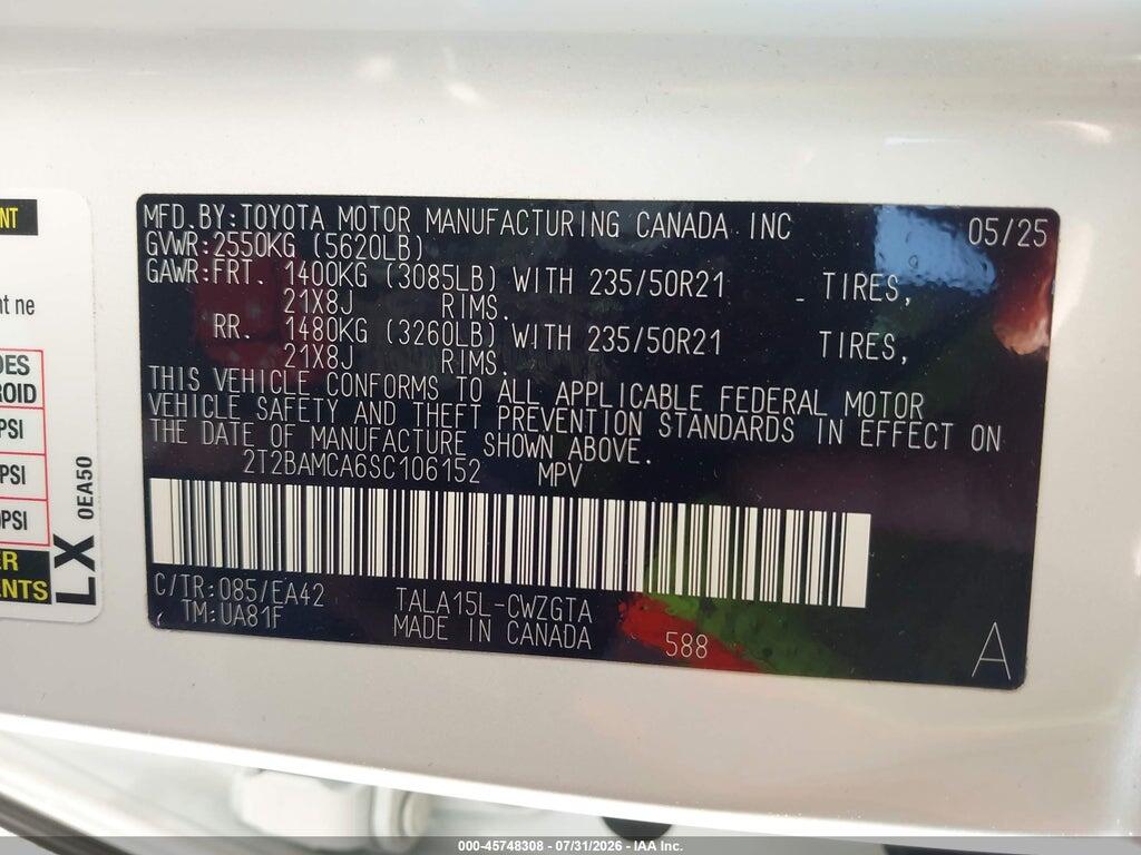 2T2BAMCA6SC106152 2025 LEXUS RX 350 photo no. 9