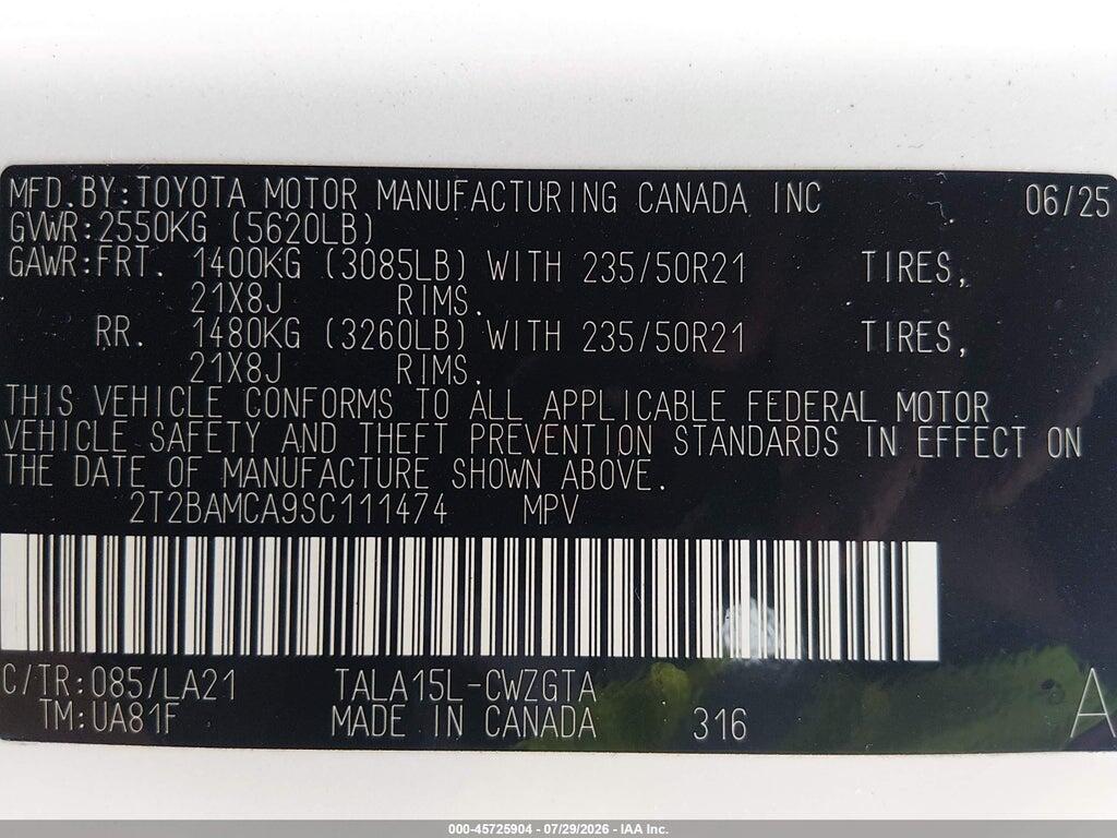 2T2BAMCA9SC111474 2025 LEXUS RX 350 photo no. 9