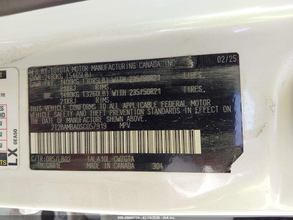 2T2BAMBA0SC057919 2025 LEXUS RX 350 photo no. 9