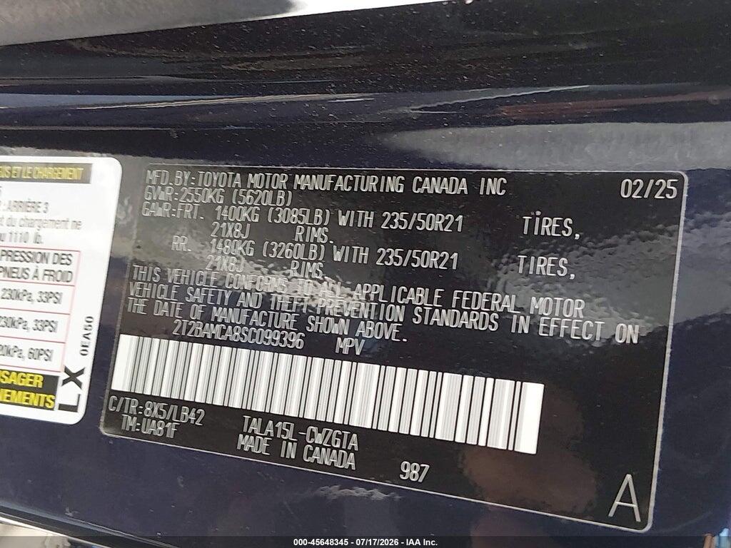 2T2BAMCA8SC099396 2025 LEXUS RX 350 photo no. 9