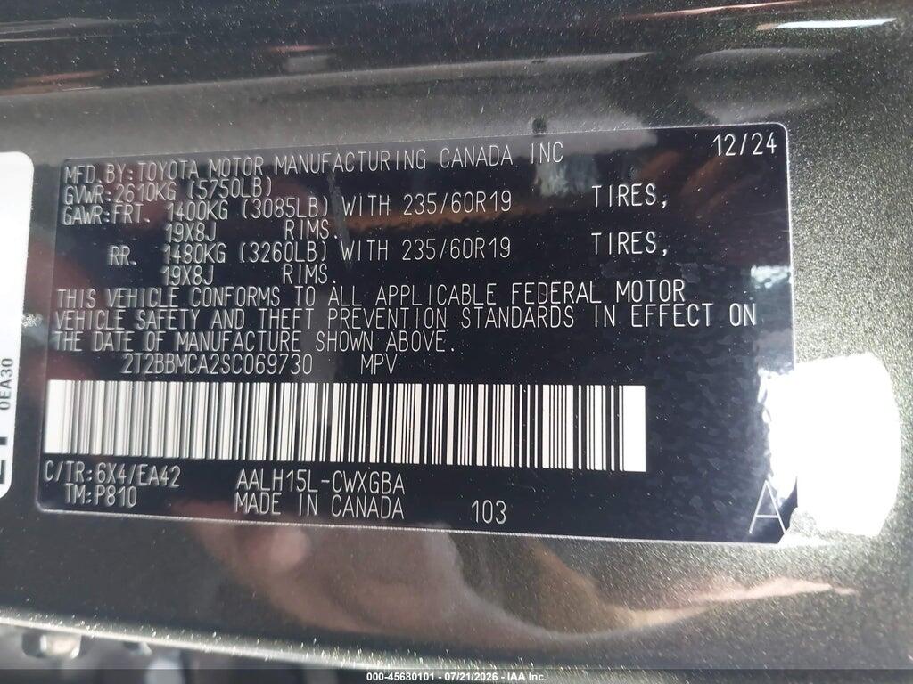 2T2BBMCA2SC069730 2025 LEXUS RX 350H photo no. 9