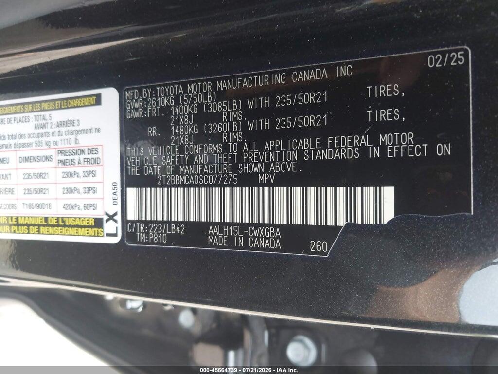 2T2BBMCA0SC077275 2025 LEXUS RX 350H photo no. 9