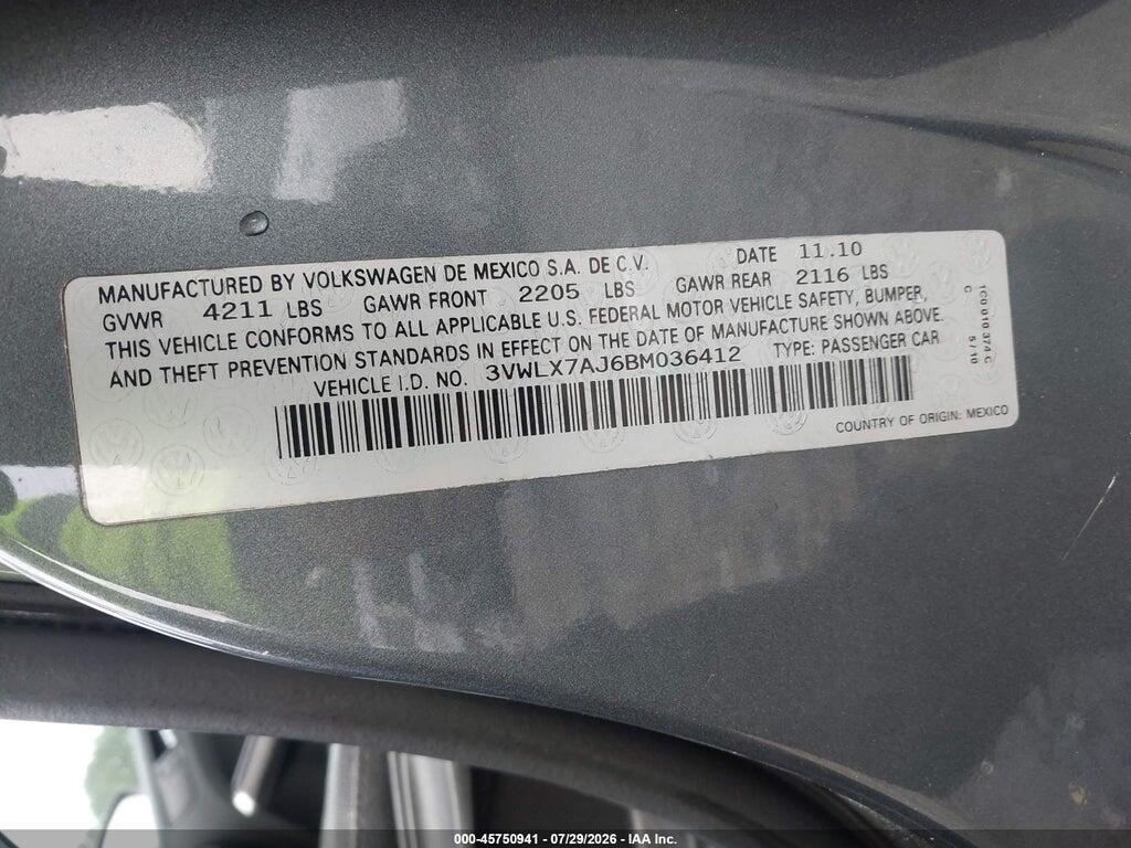 3VWLX7AJ6BM036412 2011 VOLKSWAGEN JETTA photo no. 9