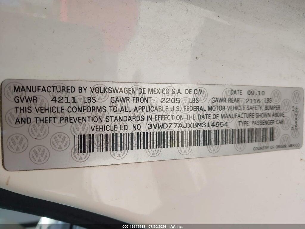 3VWDZ7AJXBM314954 2011 VOLKSWAGEN JETTA photo no. 9