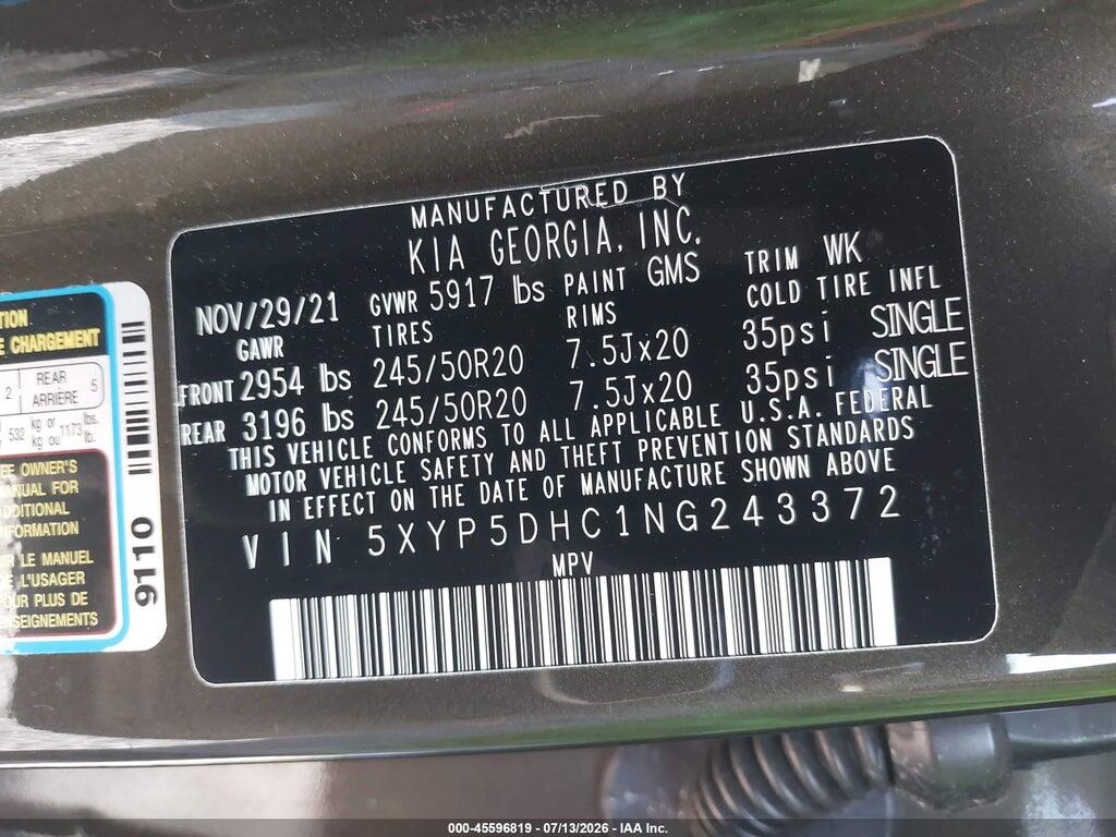 5XYP5DHC1NG243372 2022 KIA TELLURIDE photo no. 9