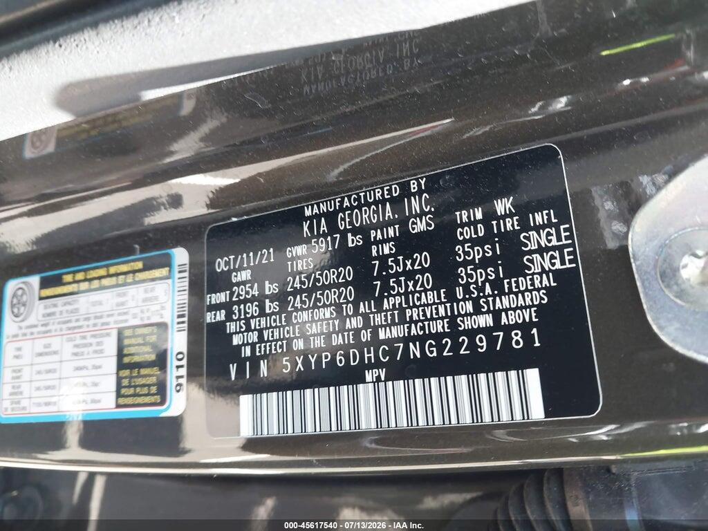 5XYP6DHC7NG229781 2022 KIA TELLURIDE photo no. 9