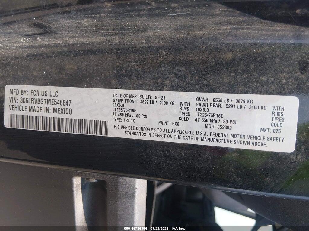 3C6LRVBG7ME546647 2021 RAM PROMASTER 1500 photo no. 9
