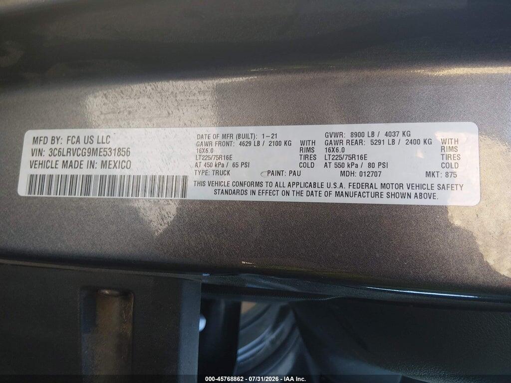 3C6LRVCG9ME531856 2021 RAM PROMASTER 2500 photo no. 9