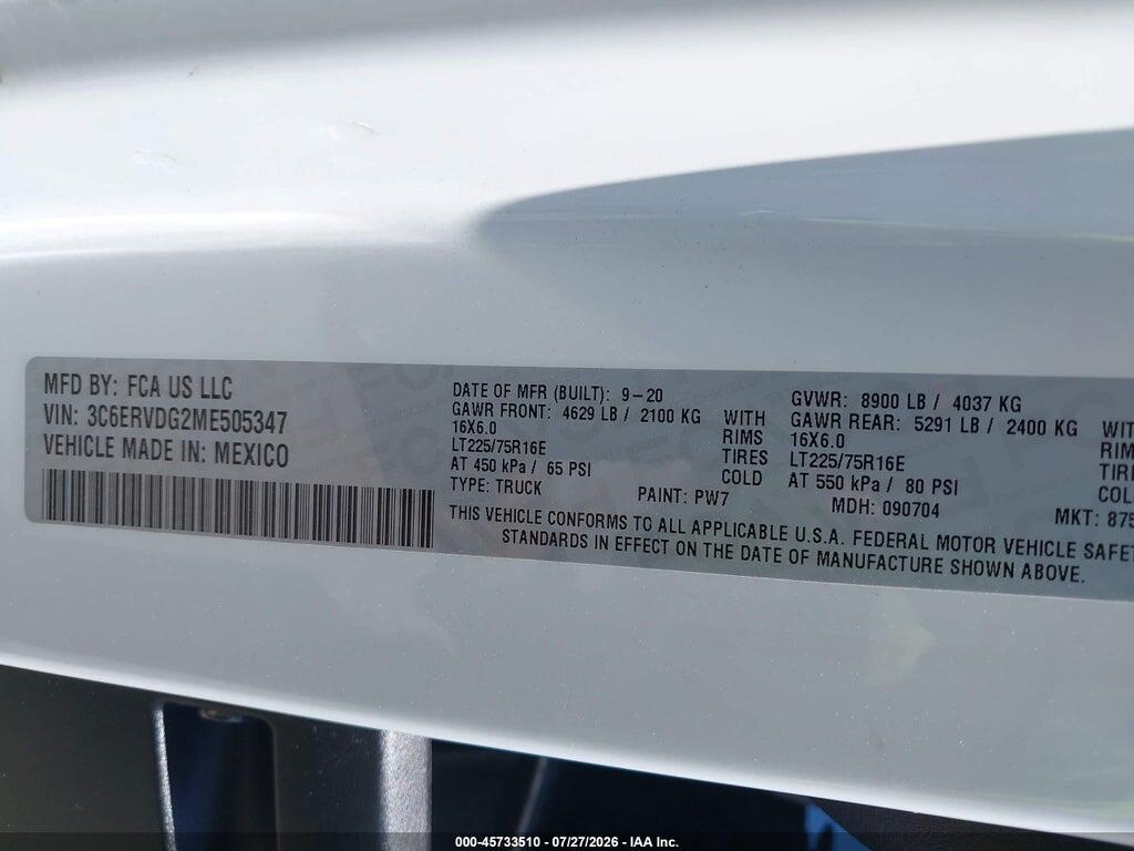 3C6ERVDG2ME505347 2021 RAM PROMASTER 2500 photo no. 9