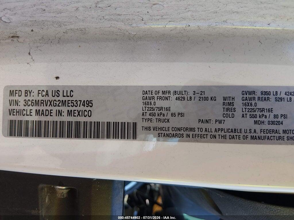3C6MRVXG2ME537495 2021 RAM PROMASTER 3500 photo no. 9