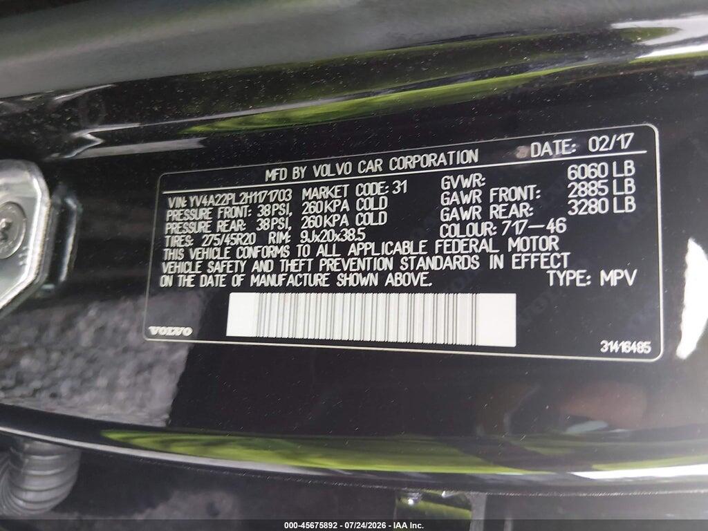 YV4A22PL2H1171703 2017 VOLVO XC90 photo no. 9
