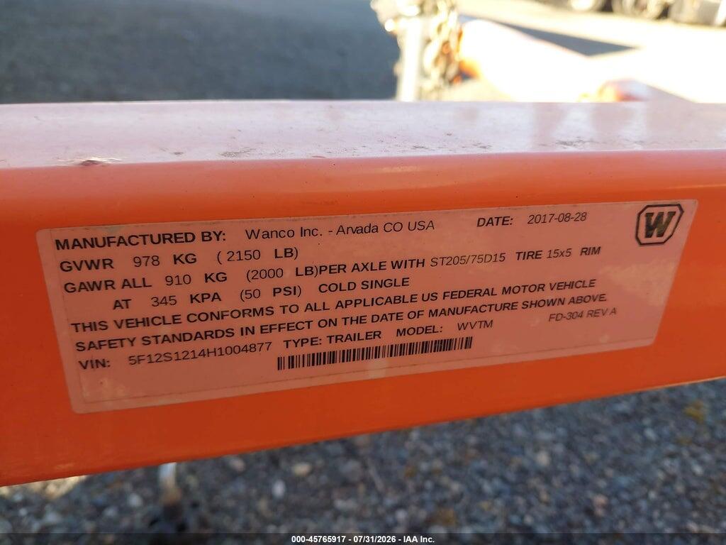 5F12S1214H1004877 2017 WANCO DASHBOARD photo no. 9