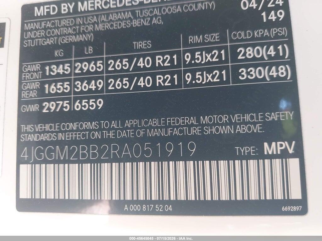 4JGGM2BB2RA051919 2024 MERCEDES-BENZ EQE 350+ SUV photo no. 9