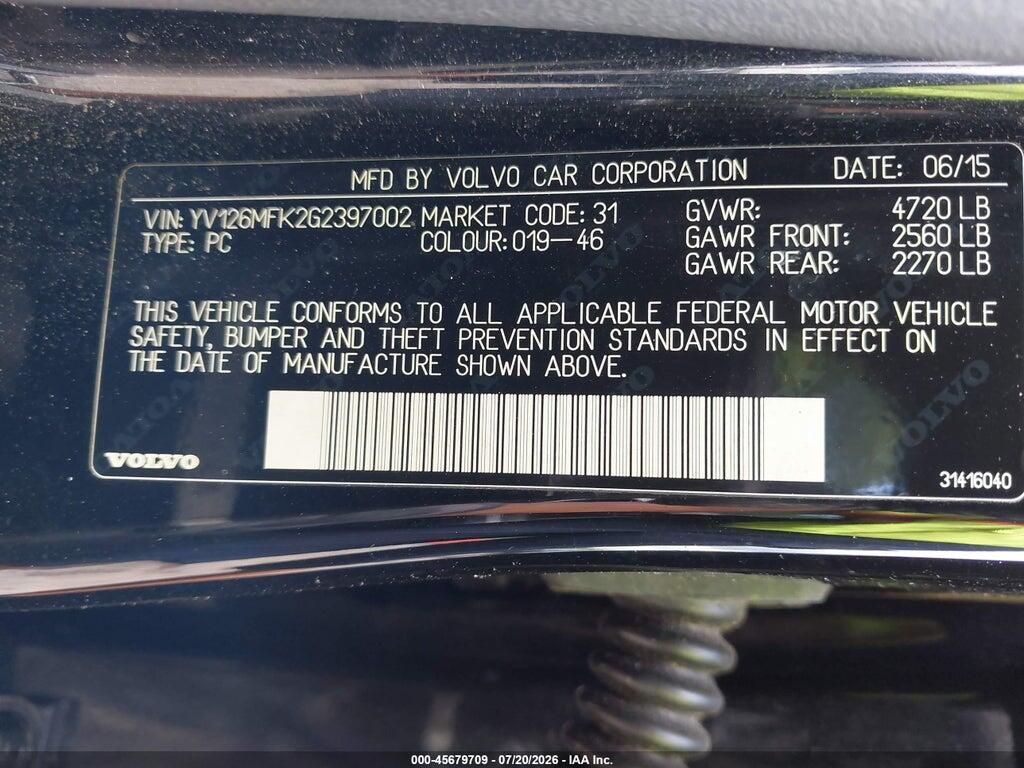 YV126MFK2G2397002 2016 VOLVO S60 photo no. 9