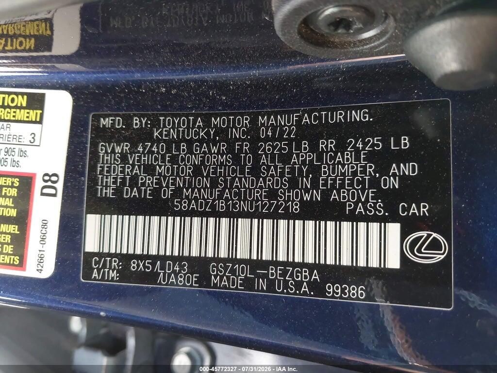 58ADZ1B13NU127218 2022 LEXUS ES 350 photo no. 9
