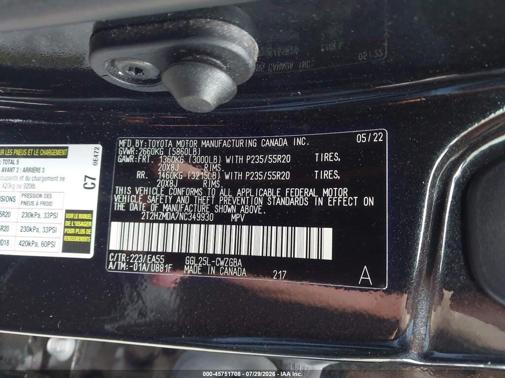 2T2HZMDA7NC349930 2022 LEXUS RX 350 photo no. 9