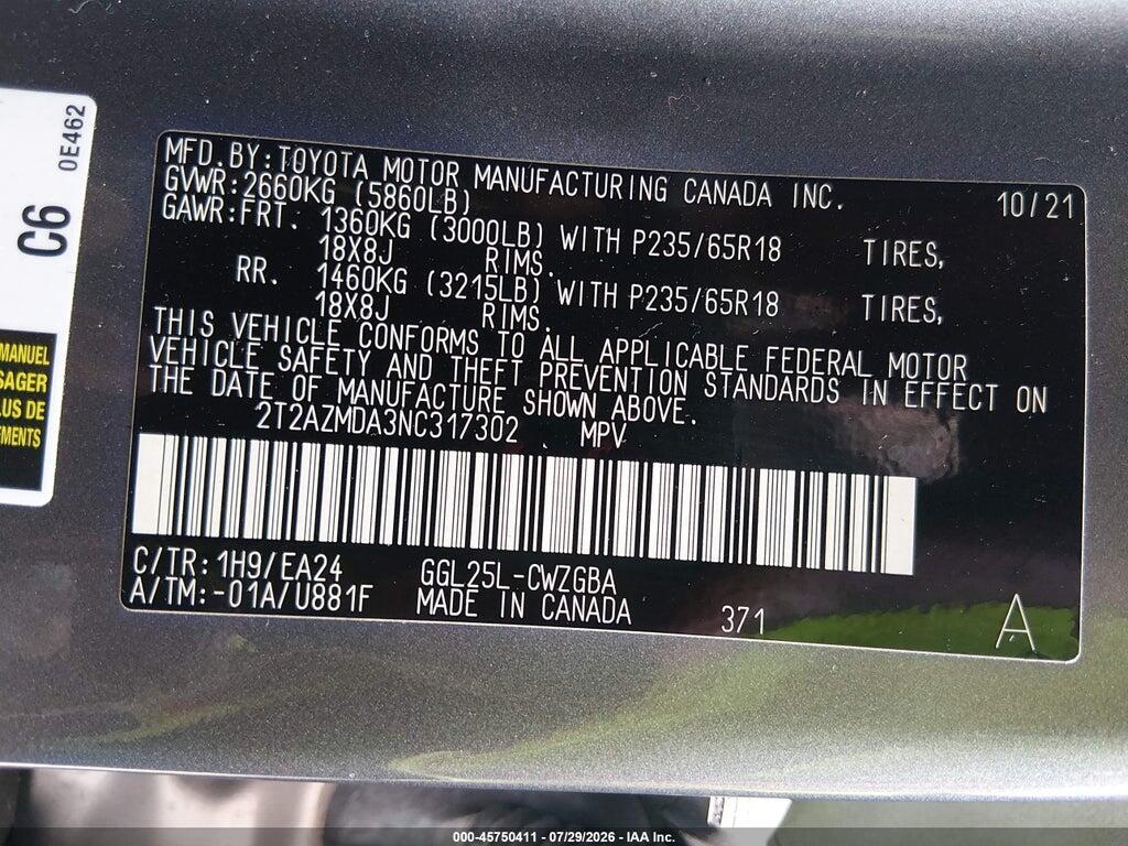 2T2AZMDA3NC317302 2022 LEXUS RX 350 photo no. 9